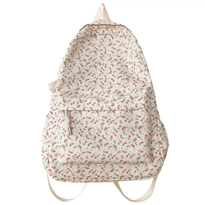 Sac à Dos en Nylon Simple et Frais de Grande Capacité, Petit Cartable Floral pour Lycéens