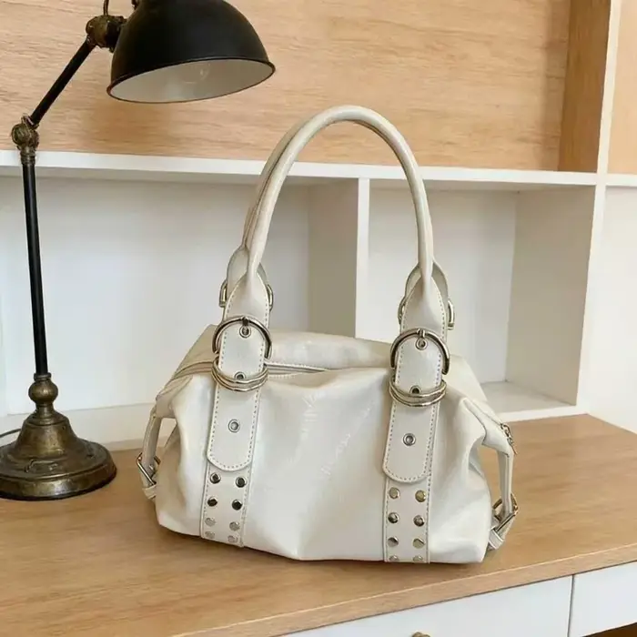 Sac à bandoulière en cuir PU pour femmes, style vintage, grande capacité, sac à main à rivets de hau