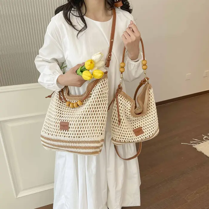 Sac fourre-tout en coton crocheté grande capacité