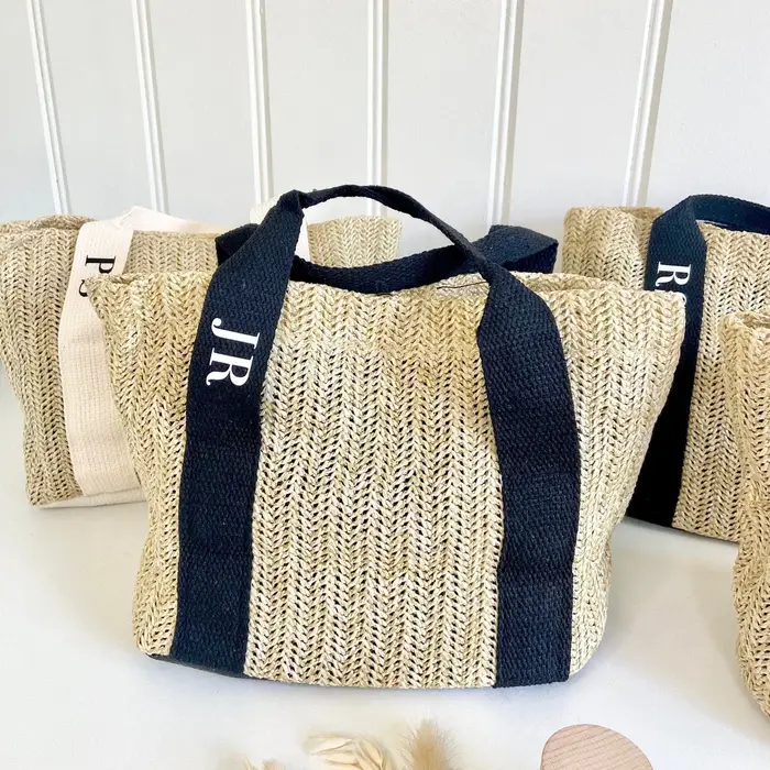 Sac de plage en paille personnalisé pour demoiselle d'honneur
