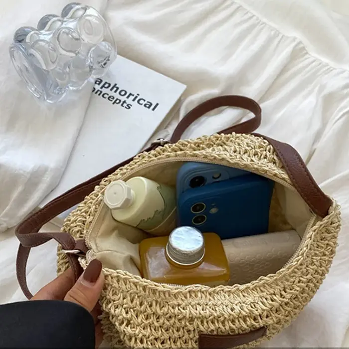Sac bandoulière tressé en paille pour femme