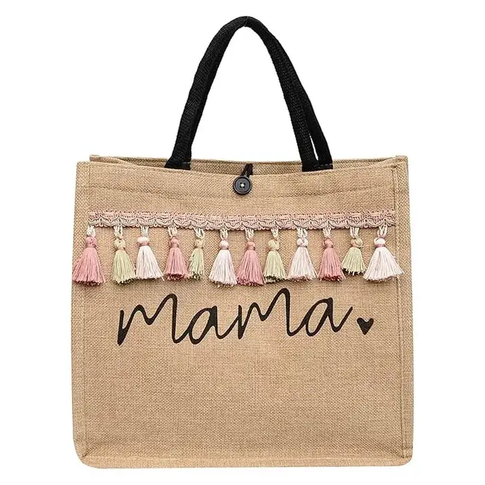 Femmes sac fourre-tout mode maman lettre impression lin sac à main grande capacité bébé sac à couches décontracté