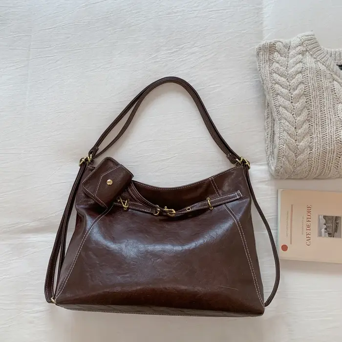 Sac à bandoulière noir avec porte-monnaie, sac à bandoulière en cuir souple de qualité, sac à main m