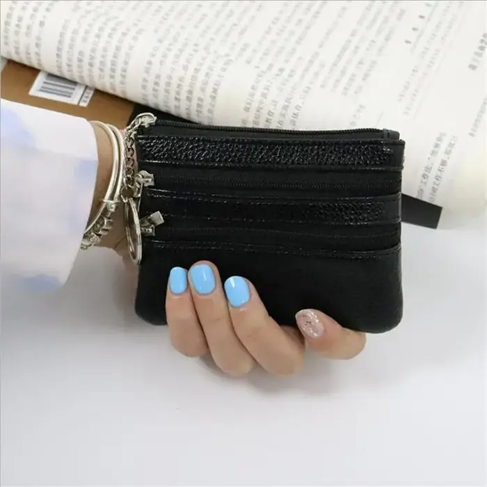 3 pochettes portefeuilles de poche femmes petit porte-monnaie en cuir PU fermeture éclair changement