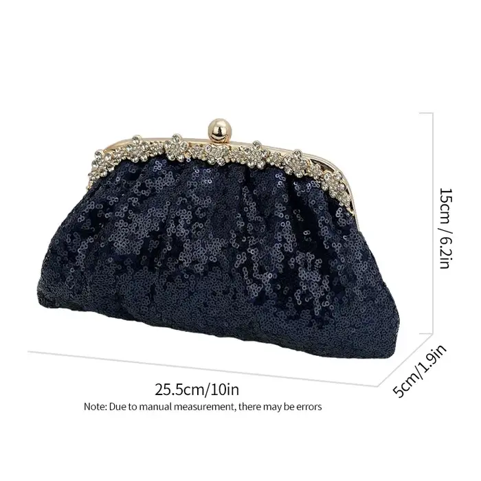 Pochette bleue pour femmes, sac de soirée élégant avec chaîne à paillettes, sac à main de bal de mar