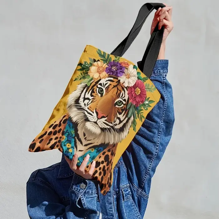 Sac fourre-tout élégant imprimé tigre et léopard
