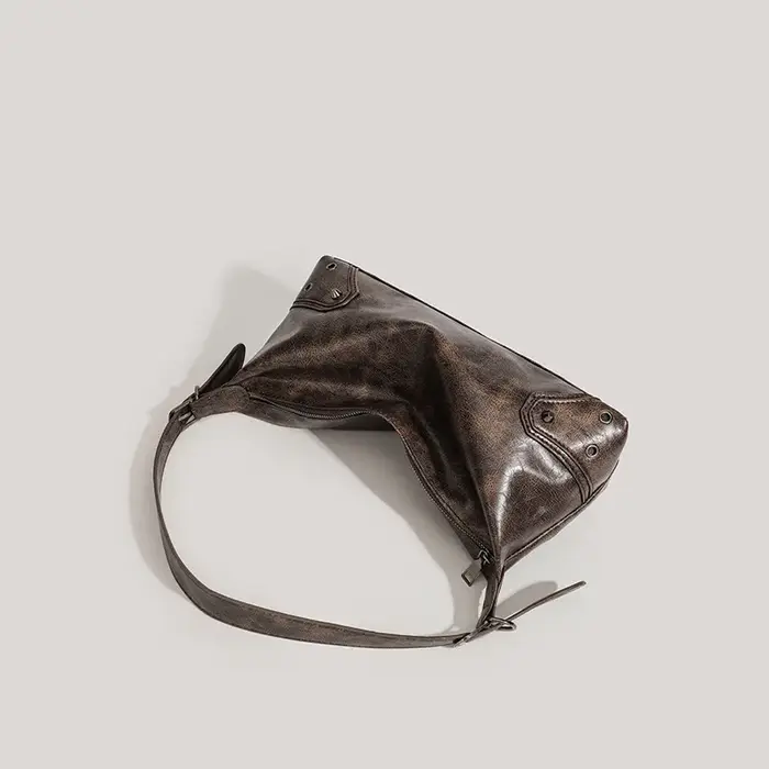 Sac Baguette sous les bras en cuir souple, sac à bandoulière polyvalent marron