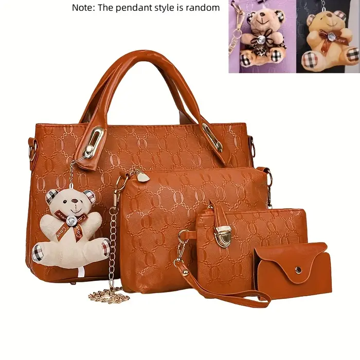 Ensemble de sacs à main 4 pièces pour femme en PU gaufré
