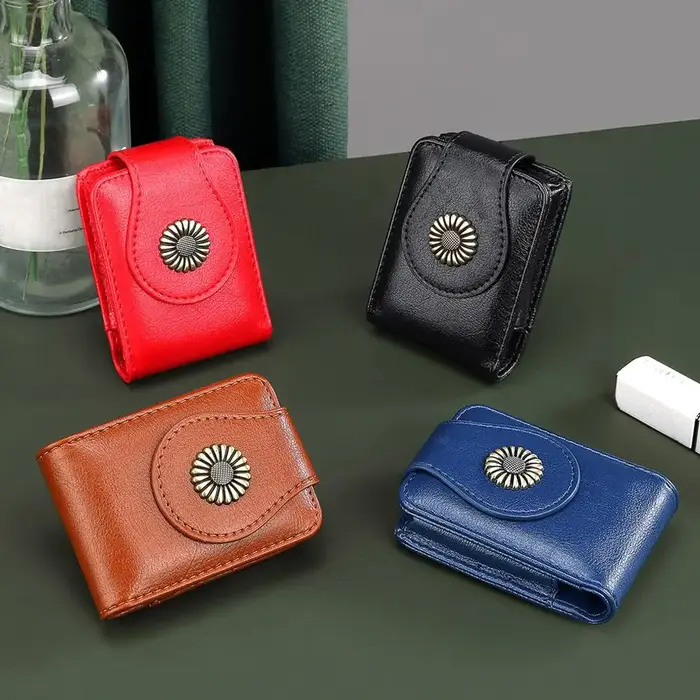 Mini trousse à cosmétiques avec miroir en cuir PU