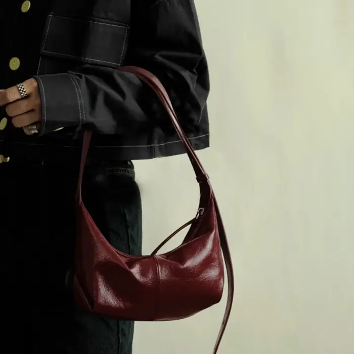 Sac sous le bras en cuir de vachette véritable bordeaux pour femme, sacs de luxe de créateur en cuir