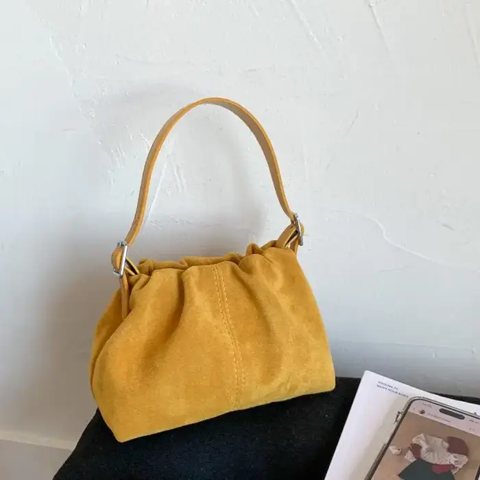 Sac à main rétro en daim et cuir pour femmes, petit fourre-tout froncé, paresseux et élégant, sac à 