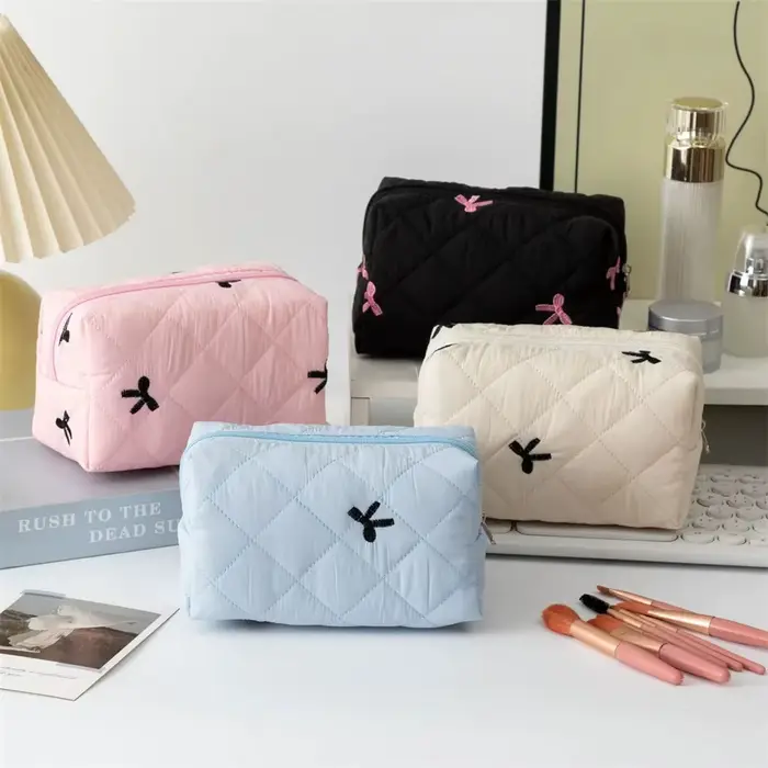 Sac de maquillage brodé avec nœud pour femmes
