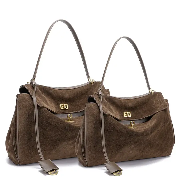 Sac à main en daim et cuir véritable pour femmes