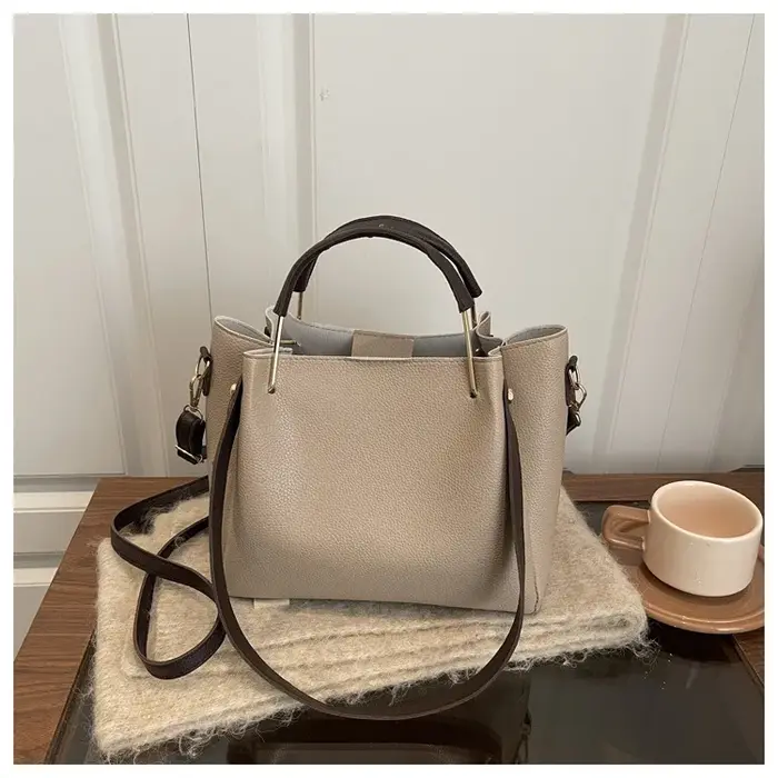 Sac à main grande capacité pour femme, motif litchi, style urbain minimaliste, sac à bandoulière pou