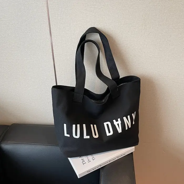 Sac à main en toile imprimé lettre pour femme | Sac fourre-tout à bandoulière de grande capacité
