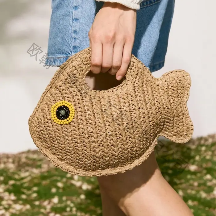 Sac bandoulière en rotin tressé motif tortue mignon, fait main, sac de plage en paille pour les vaca