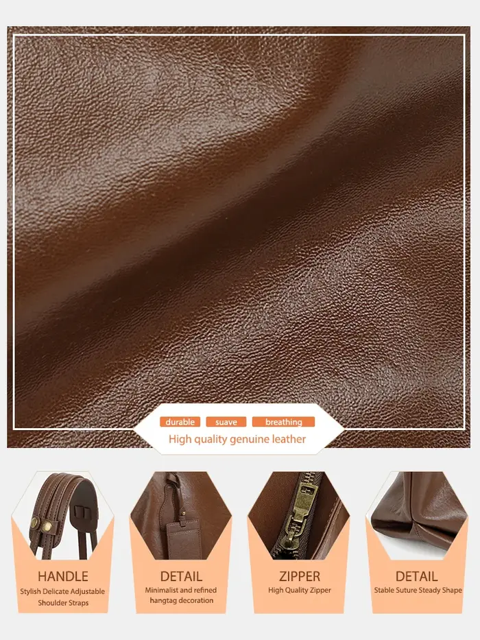 Zency – sac à main rétro pour femmes, 100% cuir véritable, sac à bandoulière pour dames, fourre-tout