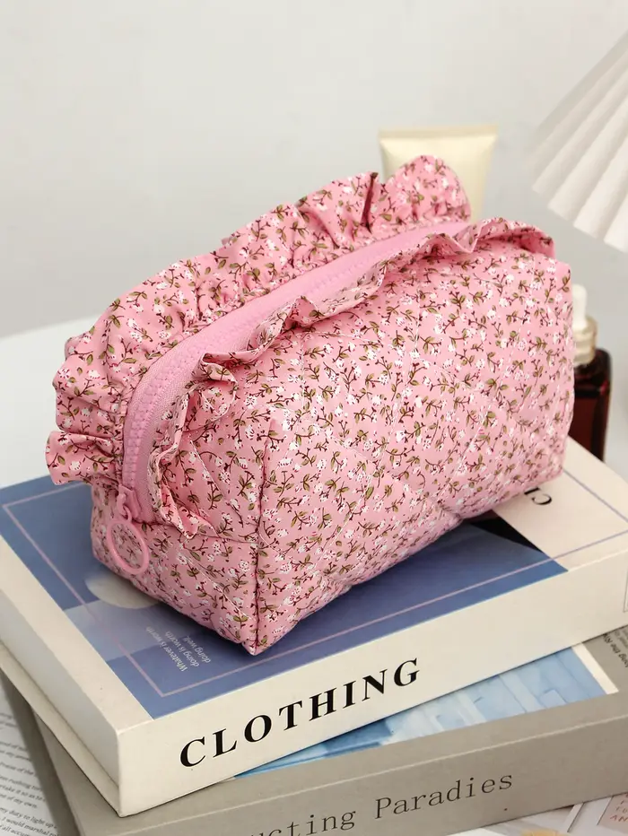 Trousse de maquillage en dentelle avec nœud, trousse à crayons matelassée à ruban pour étudiant, tro
