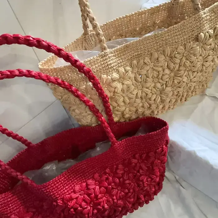 Sac fourre-tout bohème en raphia tressé