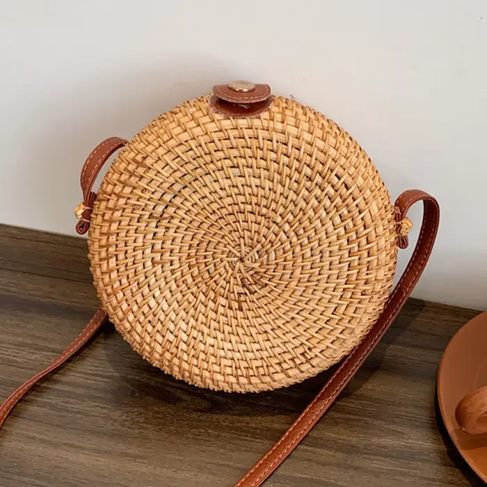 Sac à bandoulière tissé à la main pour femmes, sac messager en rotin avec sangle réglable, grande ca