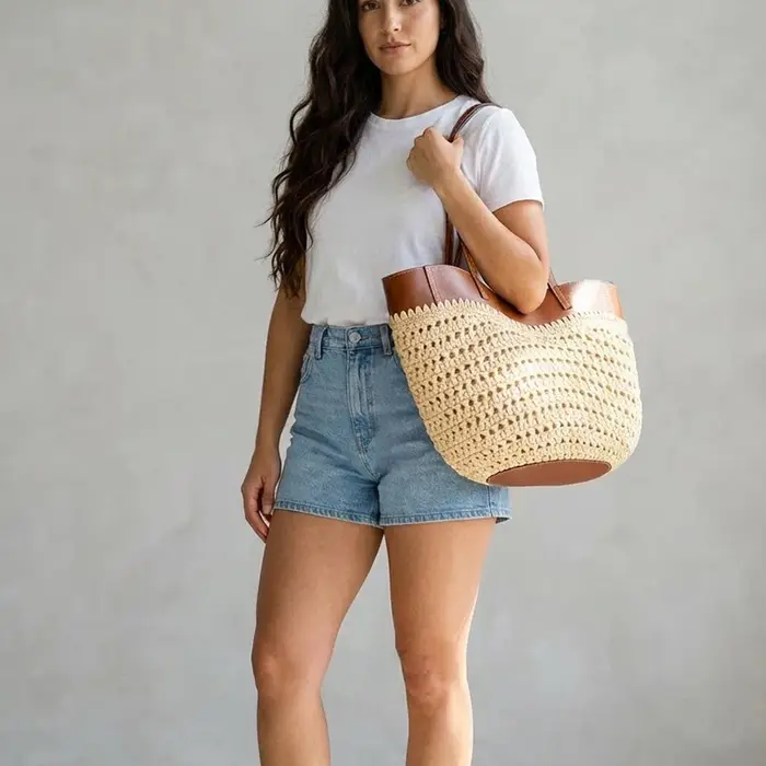 Sac de plage en raphia tressé pour femme