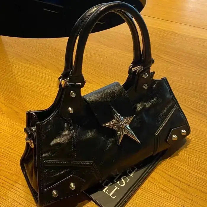 Sac fourre-tout noir étoile gothique coréenne pour femme, sac à main fille Y2K, sacs à main initiés,