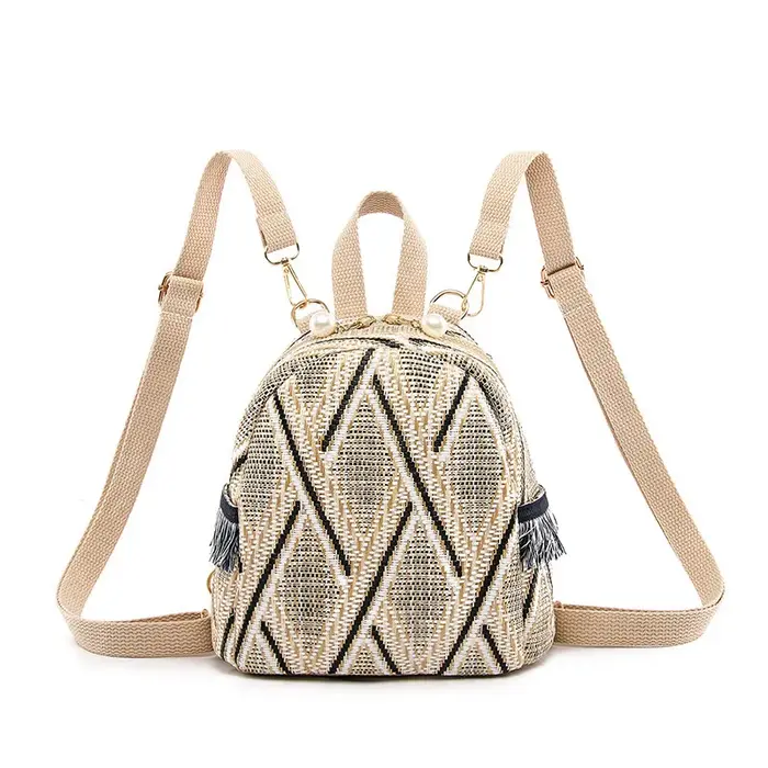 Mini sac à dos en paille tressée respirant pour femme