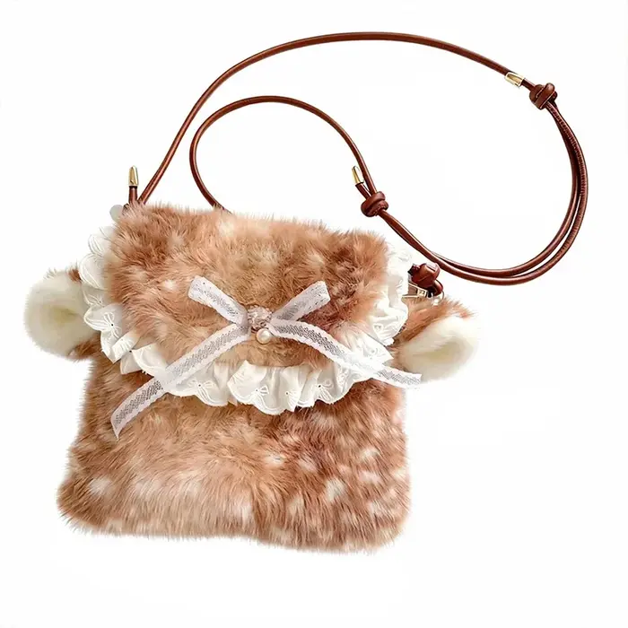 Sac à bandoulière en peluche avec ruban tacheté de cerf japonais
