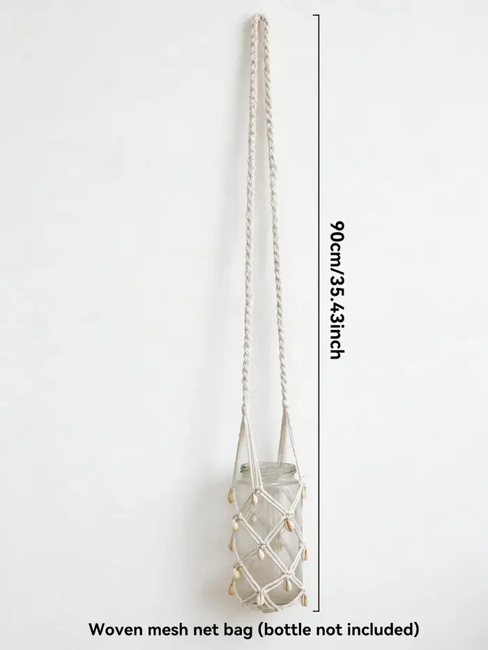 Sac bandoulière bohème en macramé pour bouteille d'eau avec coquillages, sac fourre-tout en coton ti