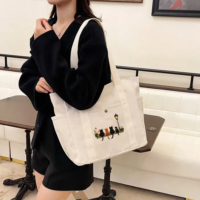 Filles femmes graphique sac fourre-tout grande capacité dessin animé épaule mignon chat Shopper sacs à main
