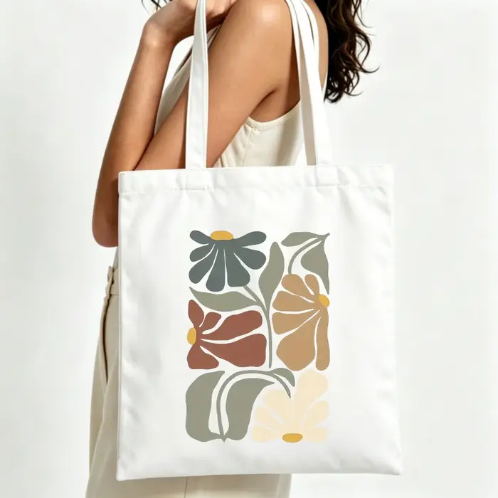 Sac fourre-tout en toile à motif floral pour femme, style bohème, idéal pour les courses quotidienne