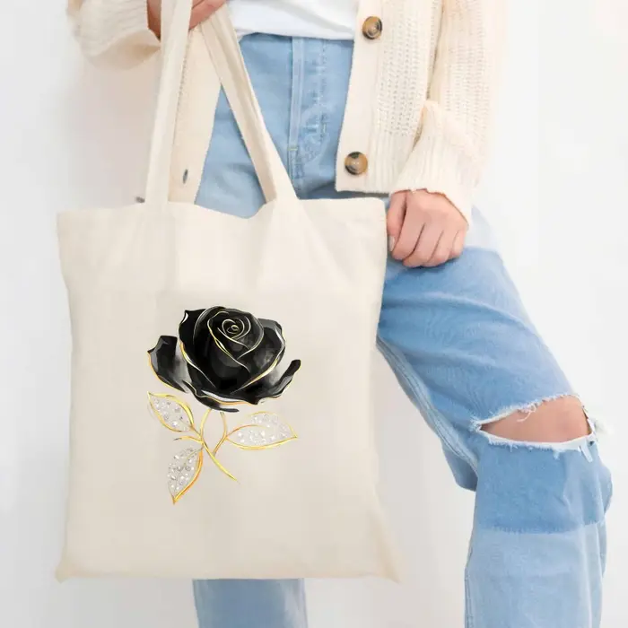 Sac fourre-tout en toile rose noir crème