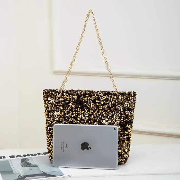 Pochette à bandoulière carrée à paillettes pour femmes