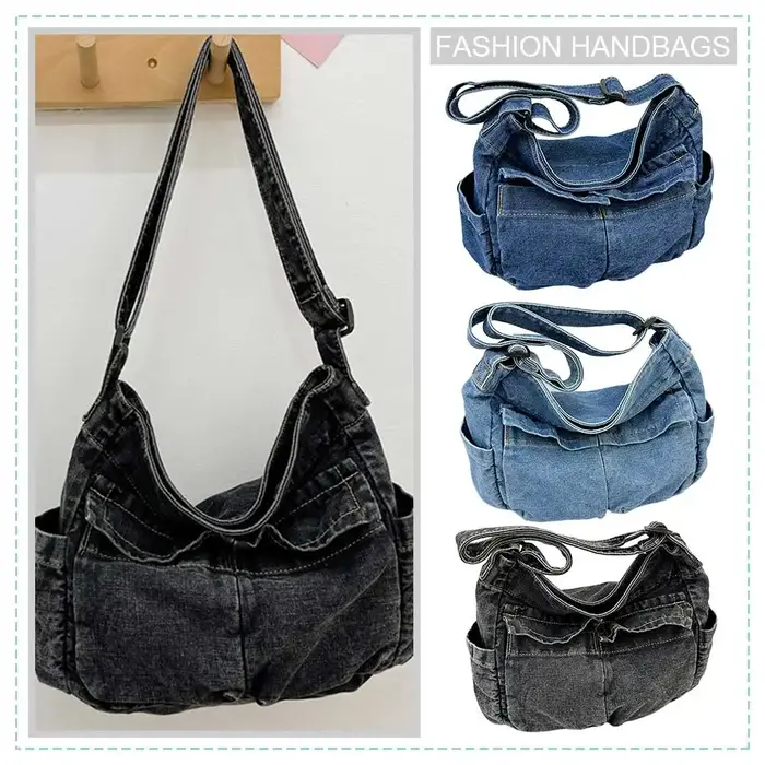 Sac messager vintage en denim de grande capacité pour femme
