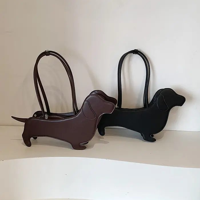 Sac à bandoulière teckel tridimensionnel en cuir PU