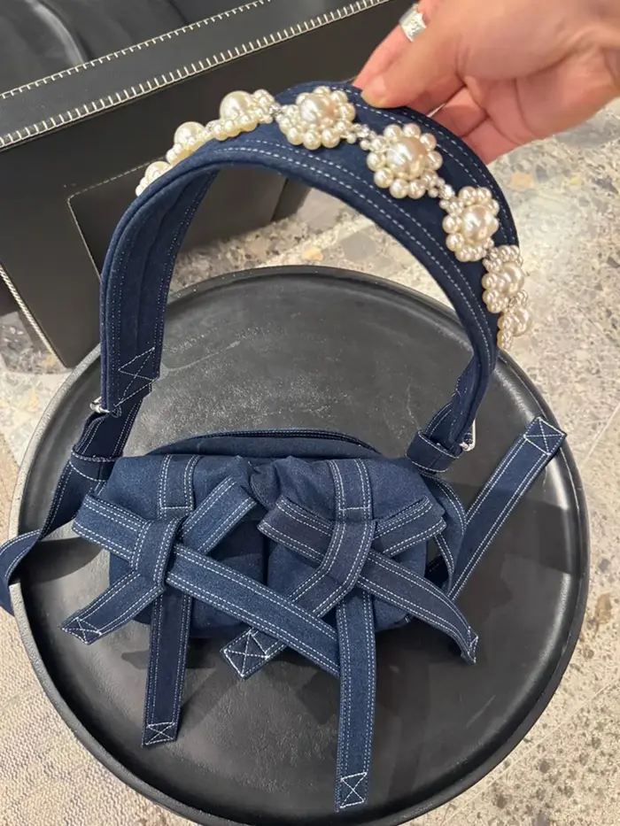 Perle Bow Sac à bandoulière Vintage Denim Sac Femme grande capacité Crossbady Bolsos Mujer japon coréen sacs