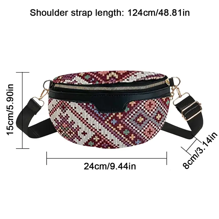 Sac à main en cuir PU à large sangle Jacquard pour femmes