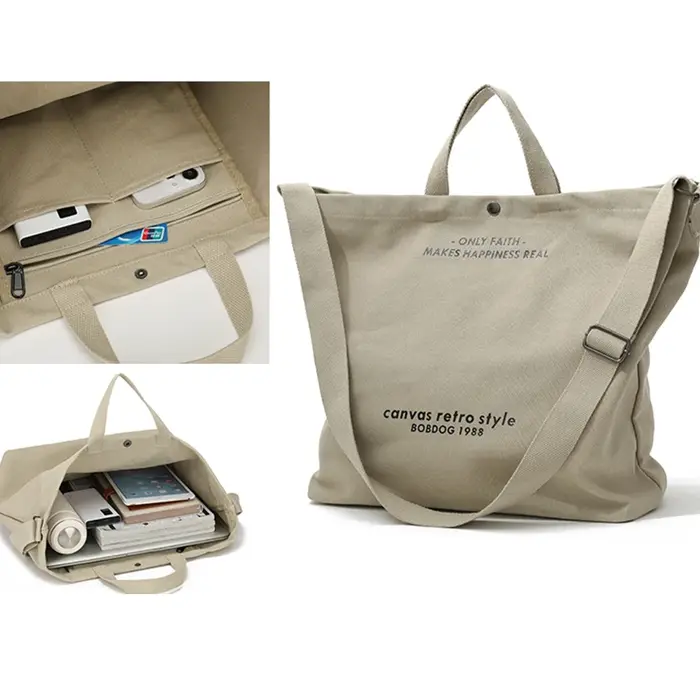 Sac fourre-tout rétro en toile épaisse tendance avec bandoulière