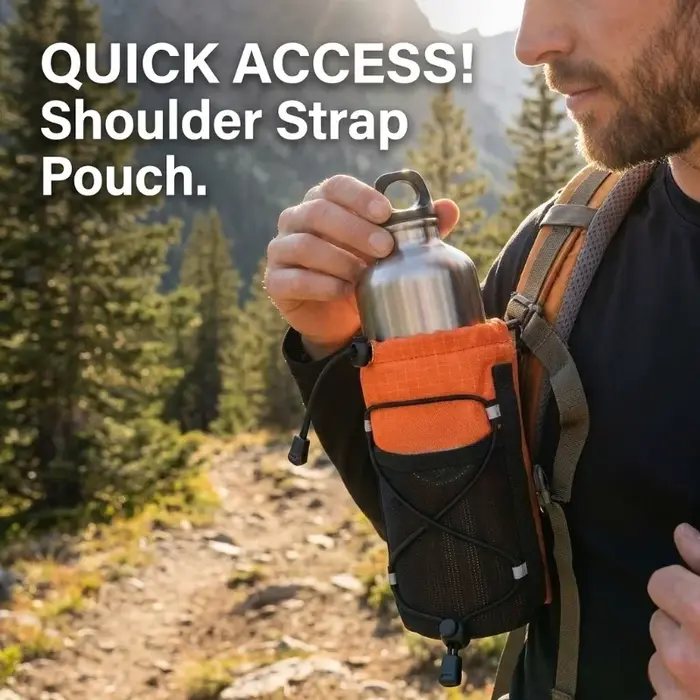 Sac à bandoulière extérieur avec support pour gourde de voyage, pochette suspendue pour bouteille d'eau, rangement pour téléphone portable, randonnée, camping, sports