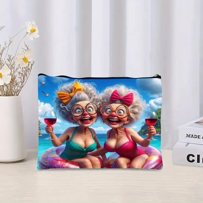Une trousse de maquillage à motifs de grand-mère intéressante - Une pochette à fermeture éclair mult