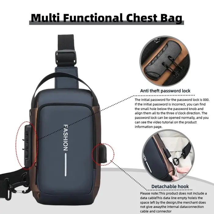 Sac à bandoulière en tissu Oxford durable pour hommes – Sac de poitrine élégant pour moto avec poche pour téléphone