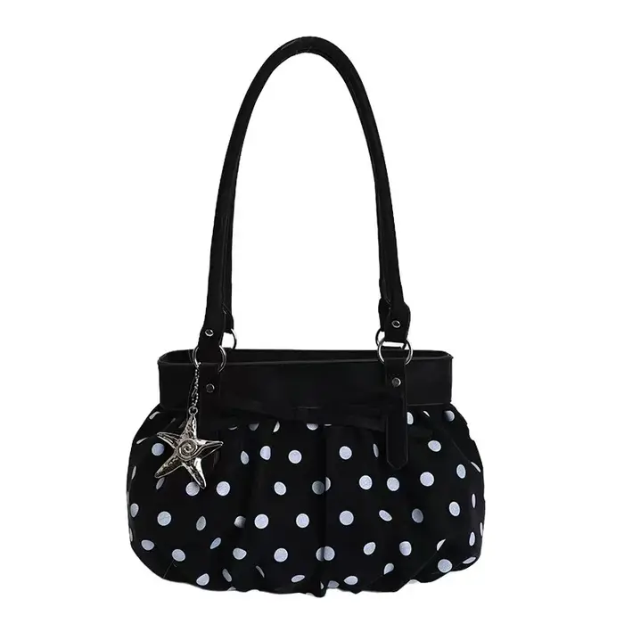 Sac à bandoulière grande capacité pour femme, tendance printemps 2026, motif à pois avec pendentif é