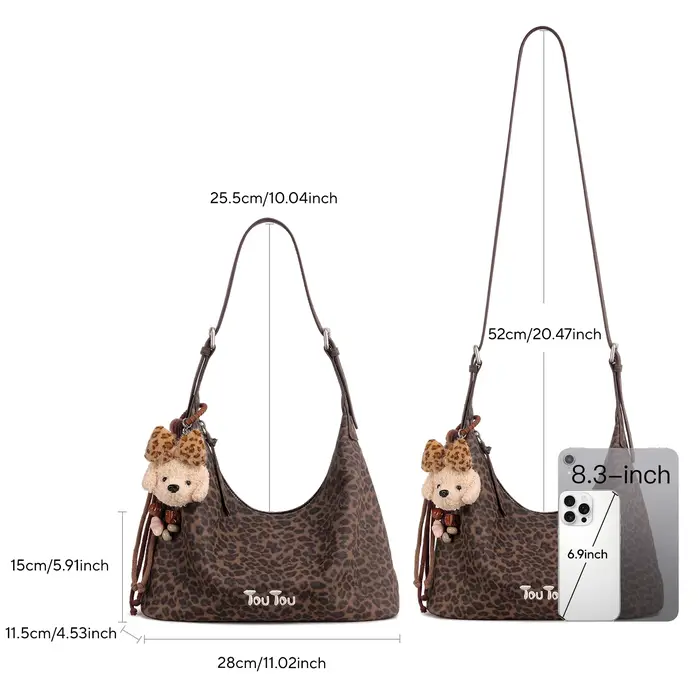 Sac à bandoulière toutou y2k à imprimé léopard, avec pendentif chiot mignon, sac hobo de grande capa