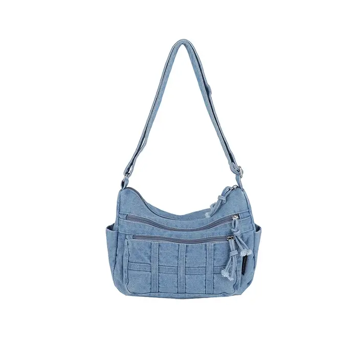Sac à bandoulière en Denim solide avec fermeture éclair, fil à coudre, grande capacité, haute qualité, polyvalent, simplicité, sacs à bandoulière simples pour femmes, 2026