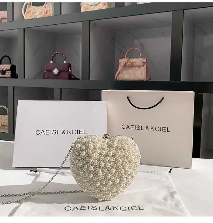 Sac à main en forme de cœur perlé pour femme