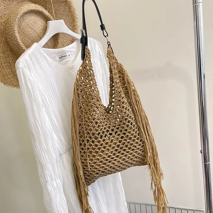 2025 nouveau sac de plage en paille de créateur pour les femmes mode gland sac à main fourre-tout sa
