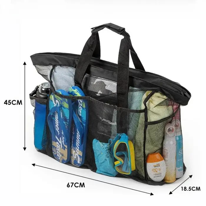 Sac fourre-tout de plage à capacité géante | Conception pliable légère et imperméable avec poches zippées