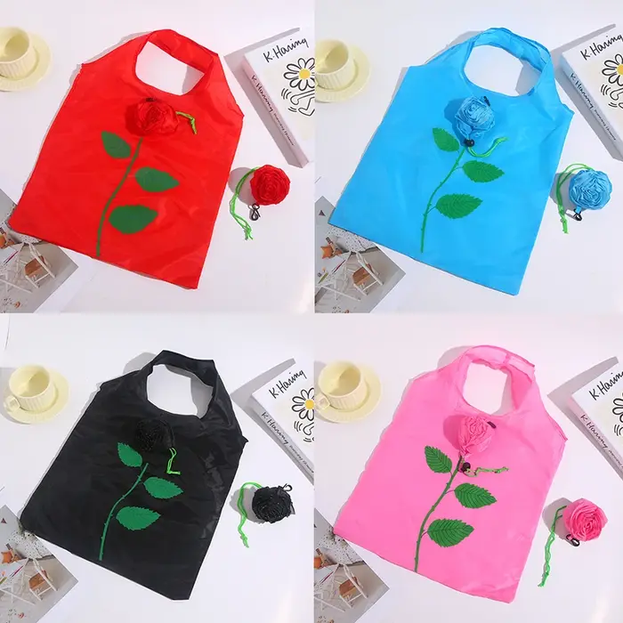Sac de courses pliable à motif de fleurs roses
