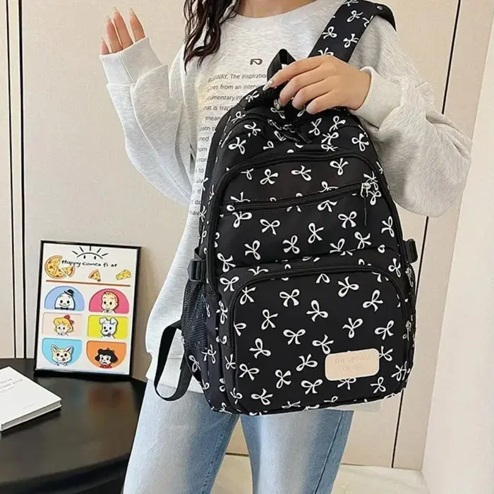 3 pièces/ensemble mignon grande capacité arc sac à dos nœud imprimé Nylon sac d'école sangle réglable voyage sac à dos