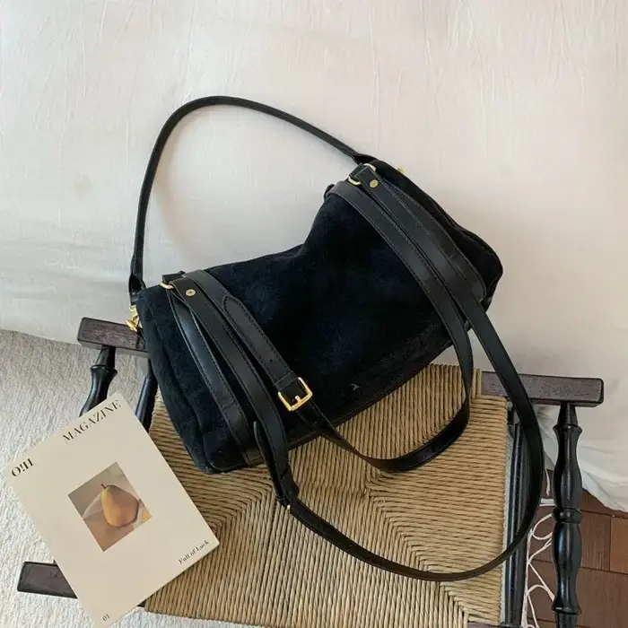 Sac Boston rétro en daim pour femmes, grande capacité, Simple, décontracté, sac à bandoulière léger 